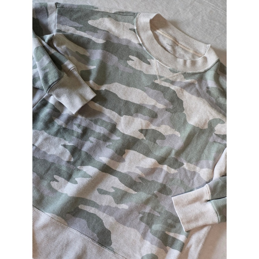 Aerie Camo Crewneck Sweatshirt Muted Green Tan Oversized Pullover Womens Small